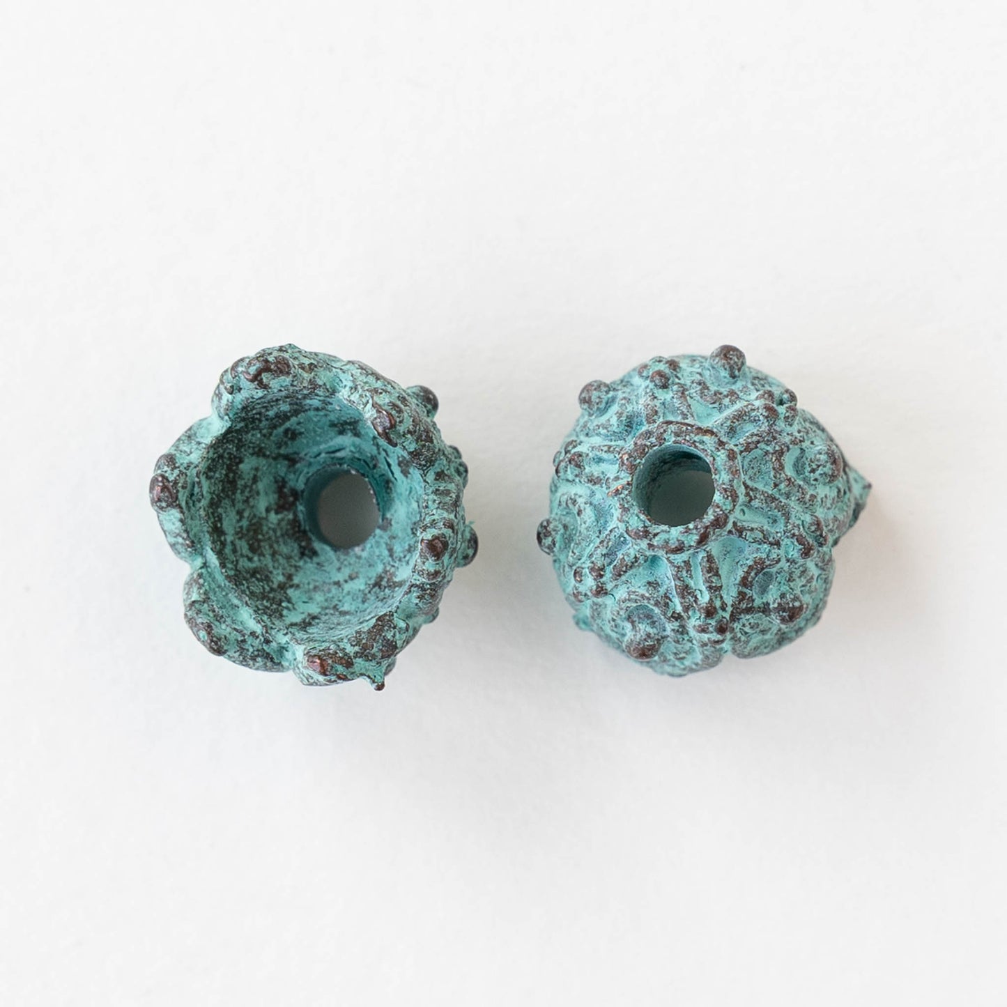 Bead Cap - Green Patina - 2, 6, or 12 beads