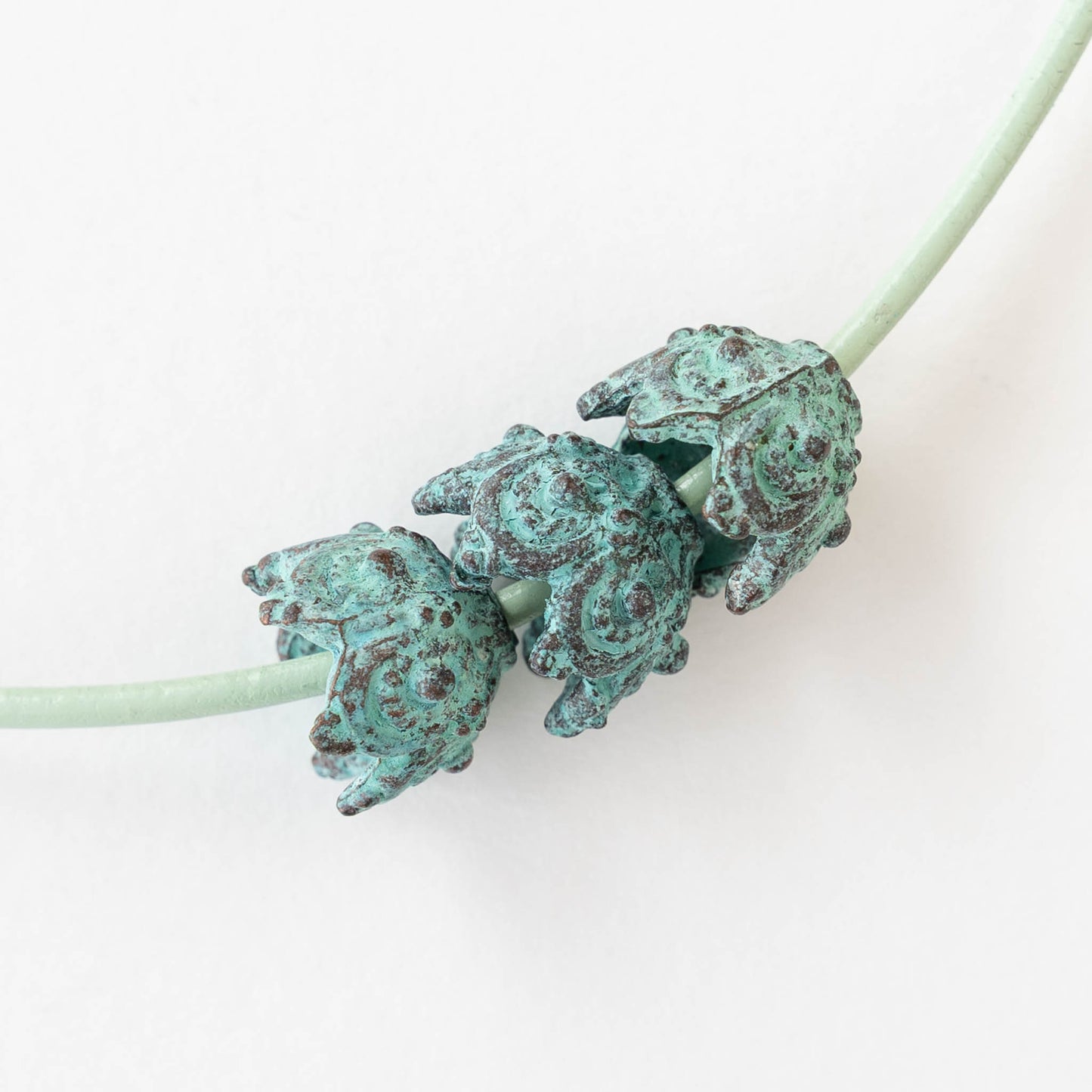 Bead Cap - Green Patina - 2, 6, or 12 beads