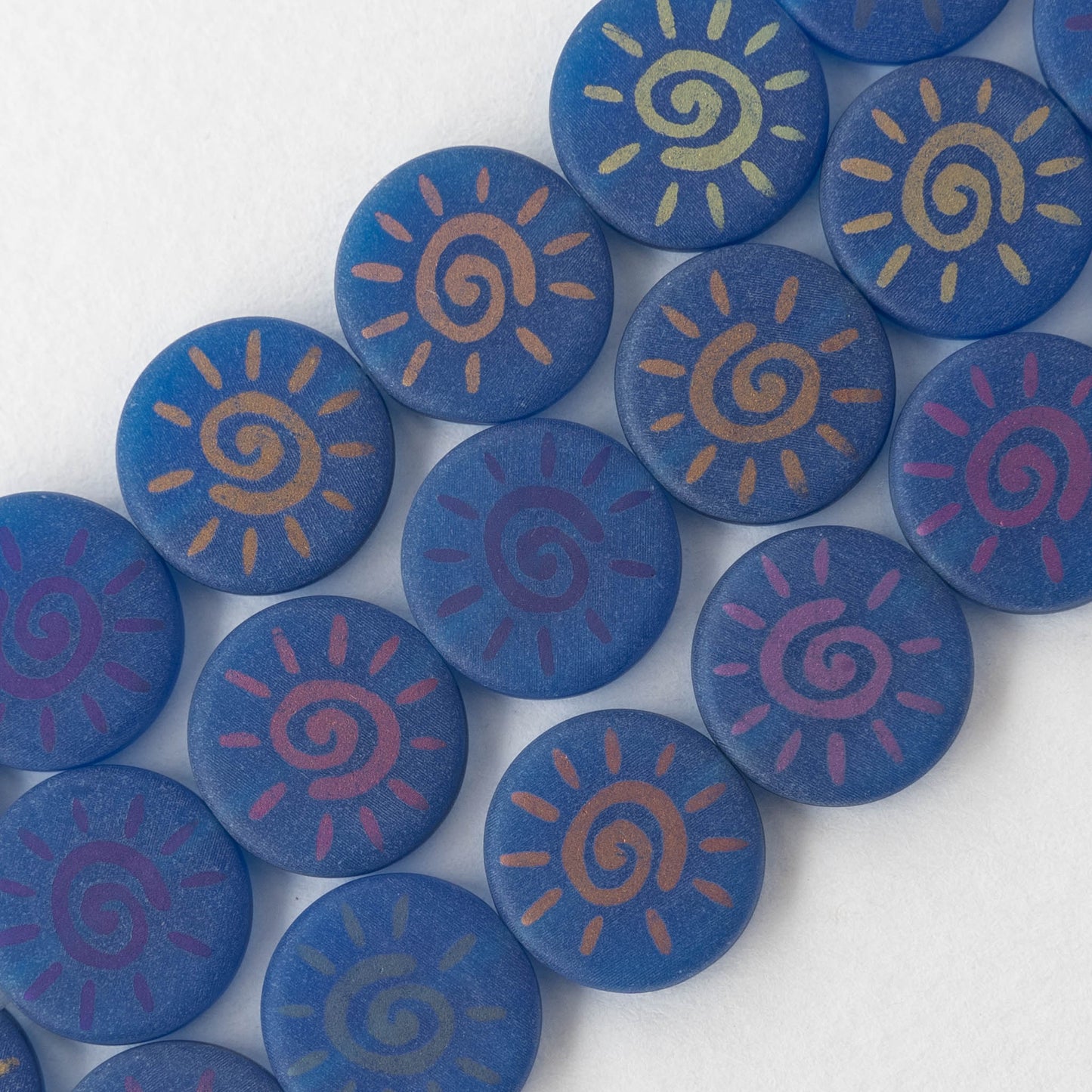 14mm Coin Beads - Blue Matte - 8 beads