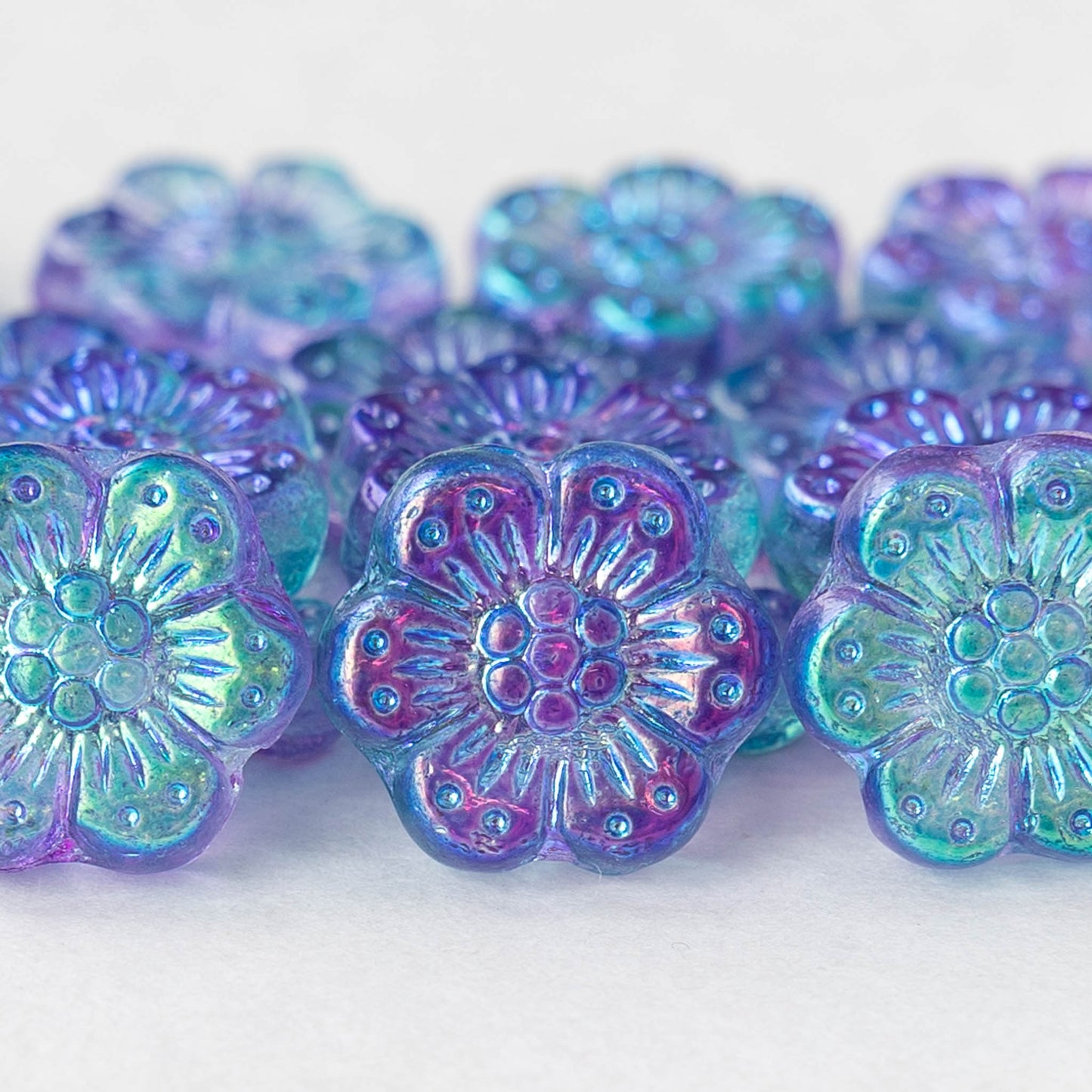 14mm Anemone Flower Beads -  Blue Purple AB - 10 Beads