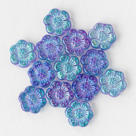 14mm Anemone Flower Beads -  Blue Purple AB - 10 Beads