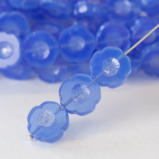 14mm Glass Flower Beads - Cornflower Blue - 10 beads