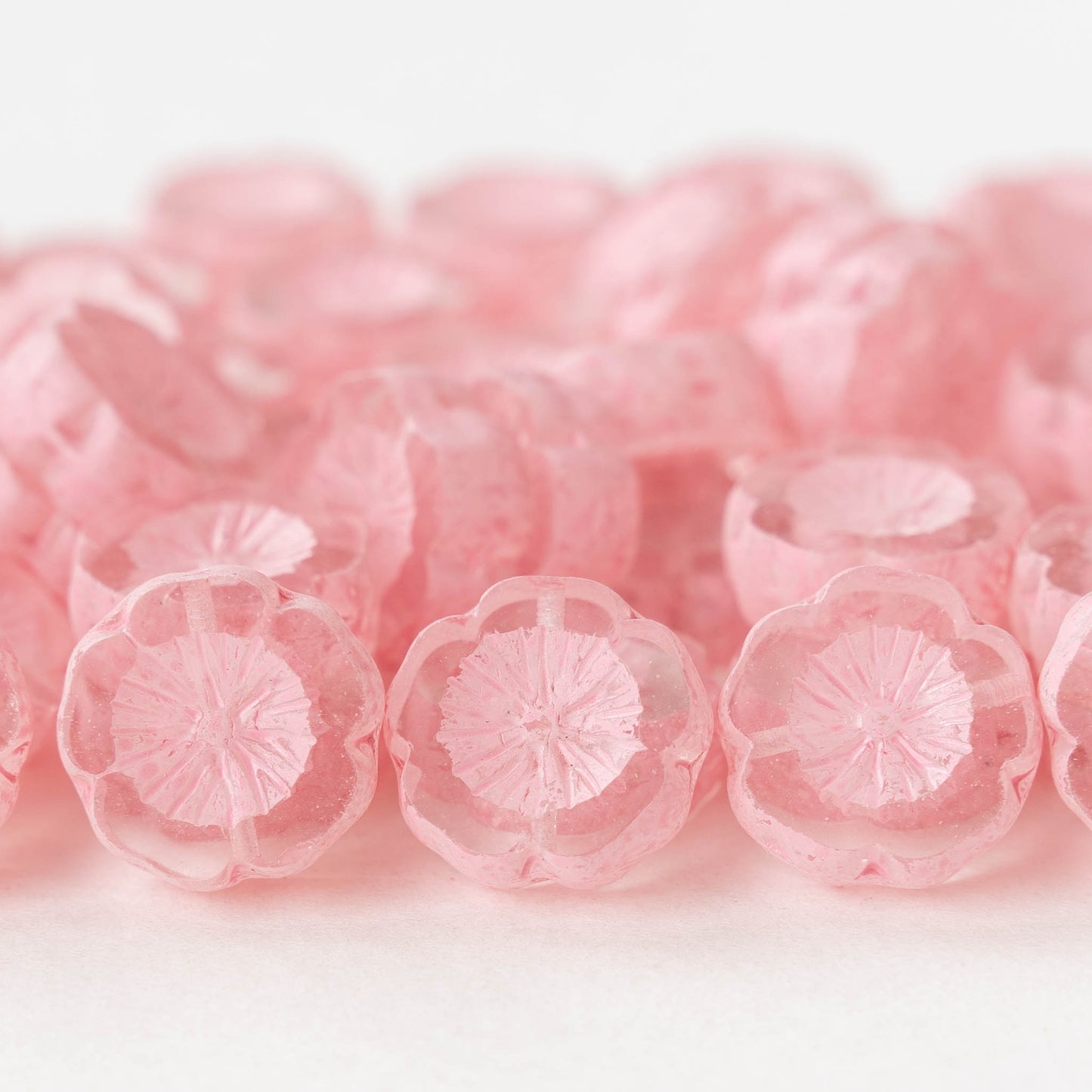 14mm Hibiscus Flower Beads - Crystal with a Light Pink Wash - 10 Beads