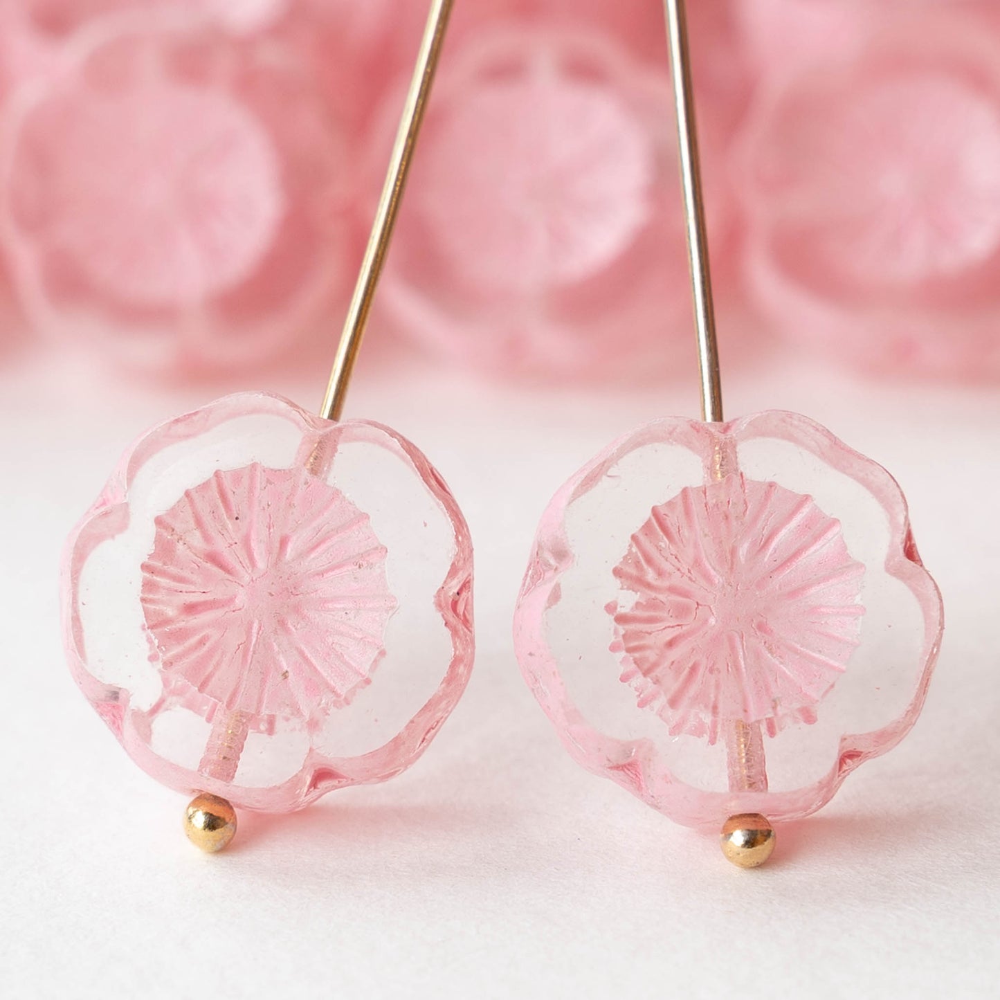 14mm Hibiscus Flower Beads - Crystal with a Light Pink Wash - 10 Beads