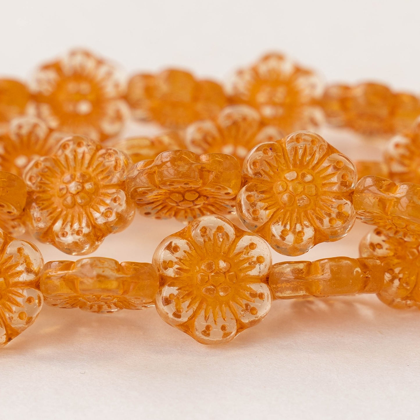 14mm Anemone Flower Beads - Crystal with Orange Wash - 10 Beads
