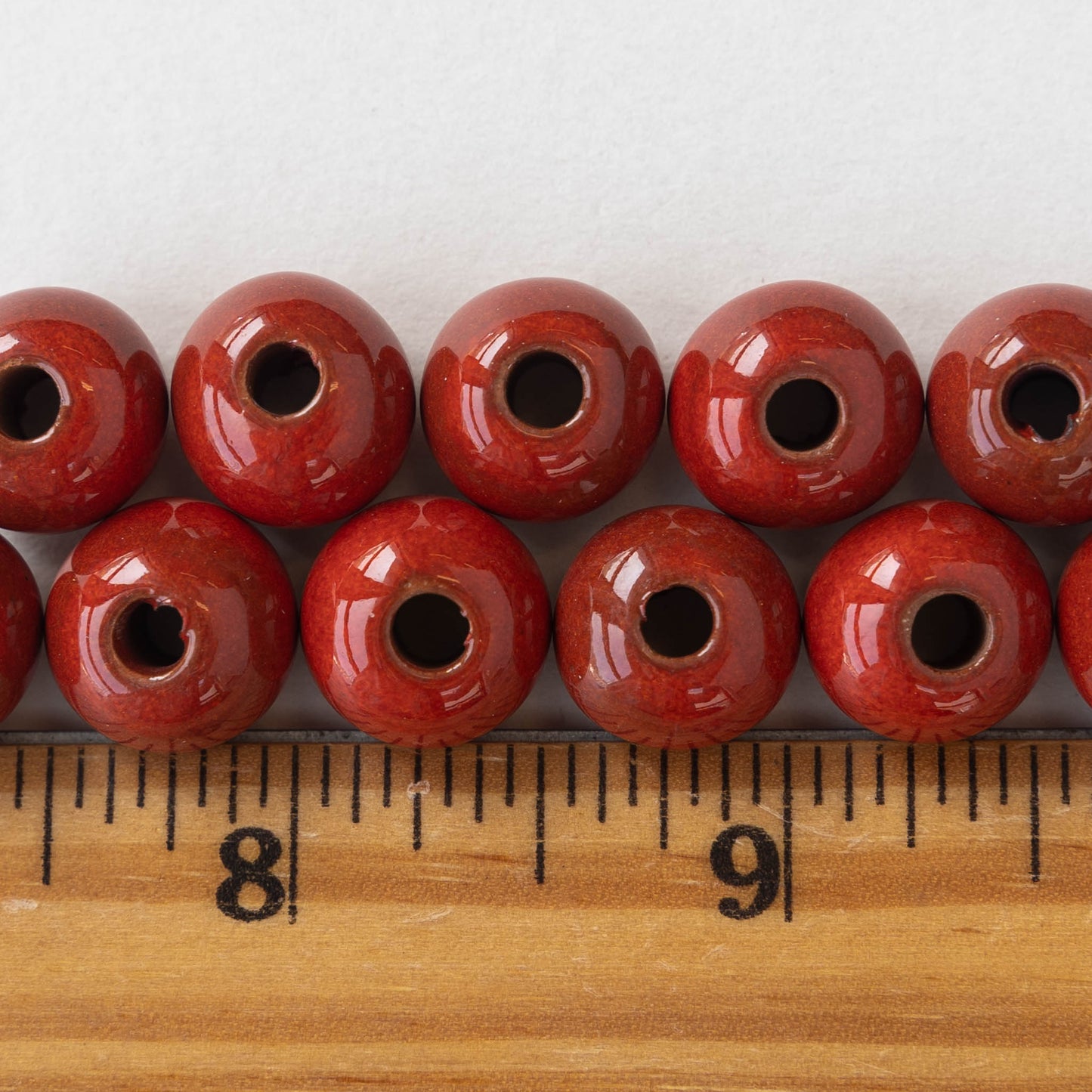 13mm Glazed CeramicRound Beads - Opaque Crimson Red - 6 or 18