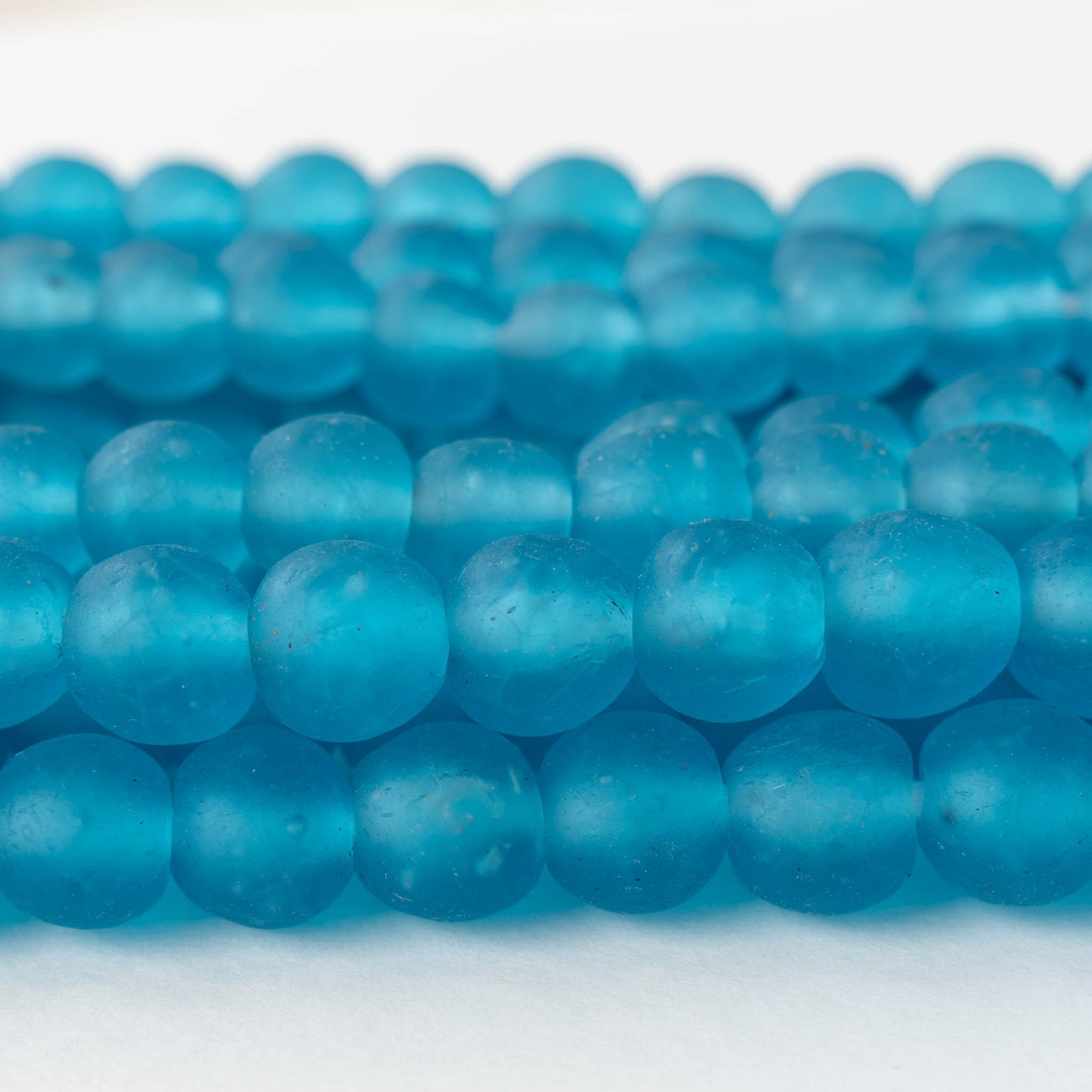 14mm Round Ghana Glass Beads - Matte Aqua Blue - Whole or Half Strand