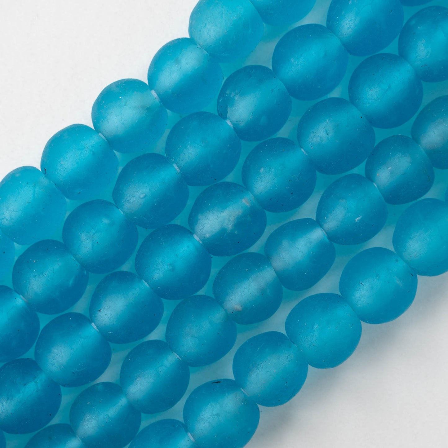 14mm Round Ghana Glass Beads - Matte Aqua Blue - Whole or Half Strand