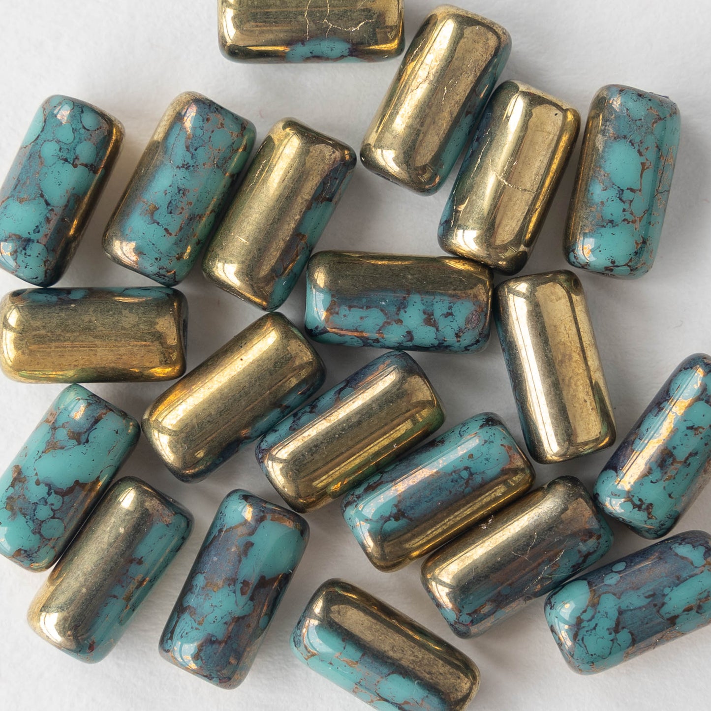 14mm Tube - Turquoise with Gold - 10 Beads