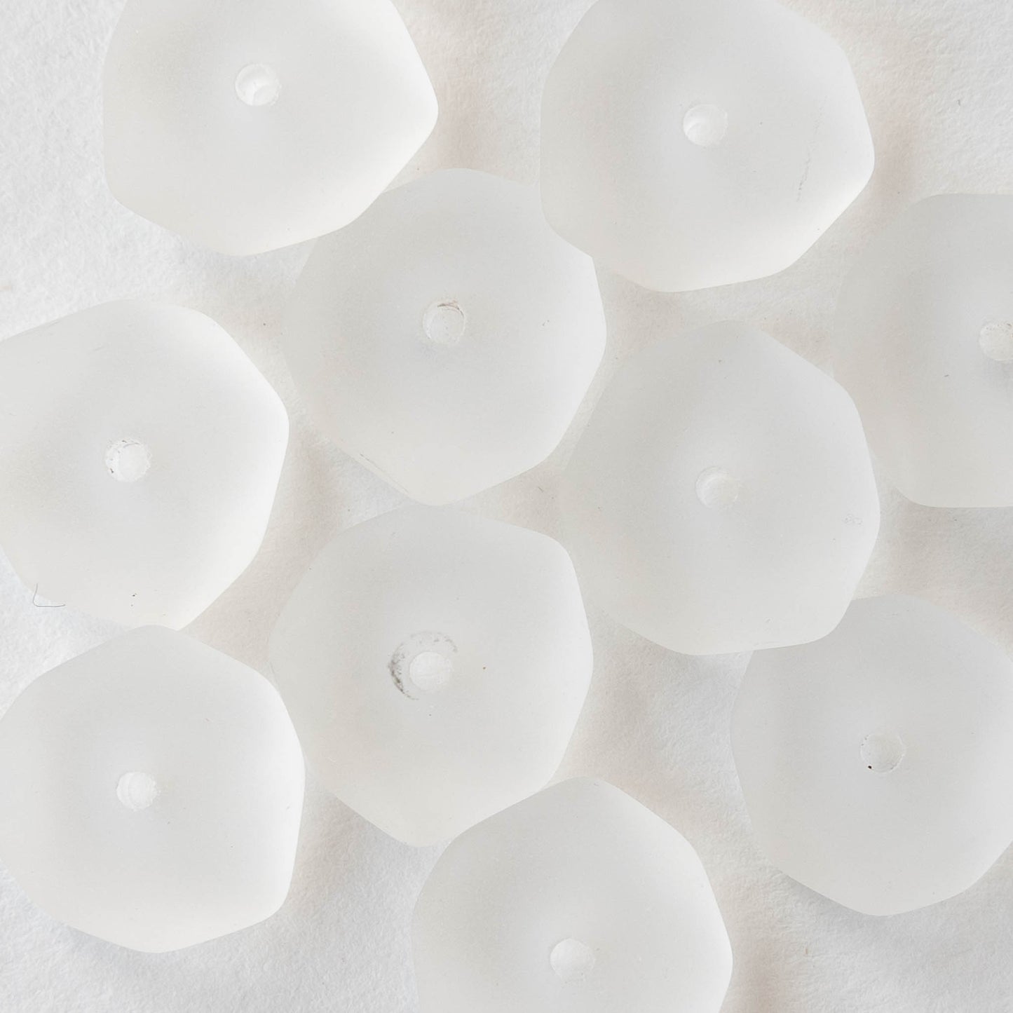 14mm Frosted Wavy Glass Rondelle - Crystal  - 10 Beads