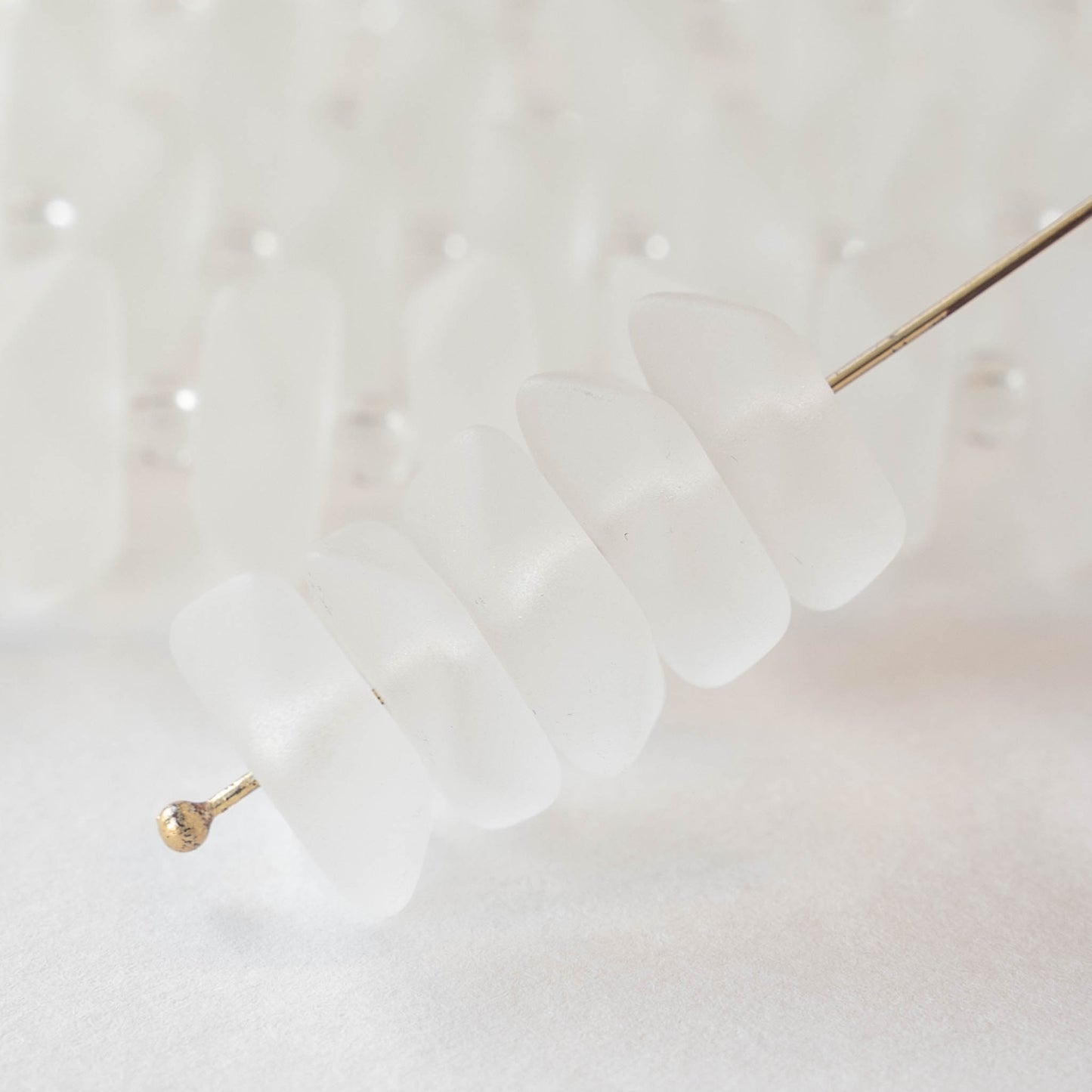 14mm Frosted Wavy Glass Rondelle - Crystal  - 10 Beads