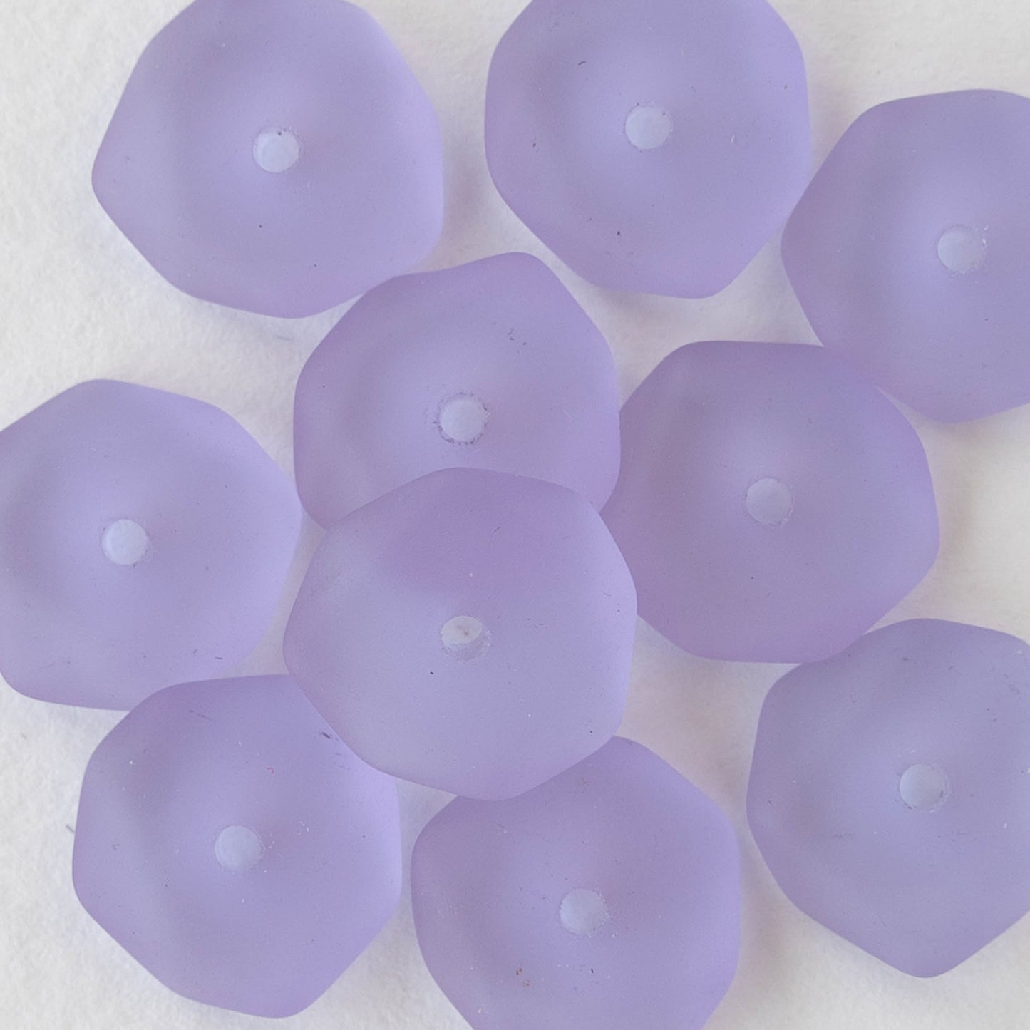 14mm Frosted Wavy Glass Rondelle - Lavender  - 10 Beads