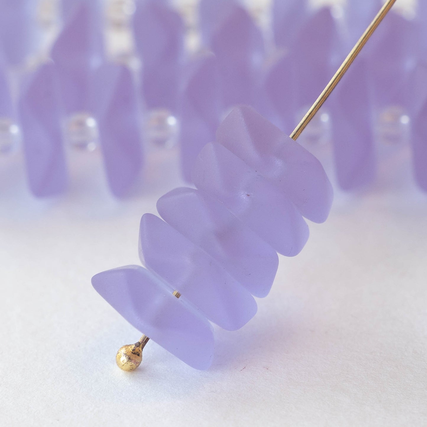 14mm Frosted Wavy Glass Rondelle - Lavender  - 10 Beads