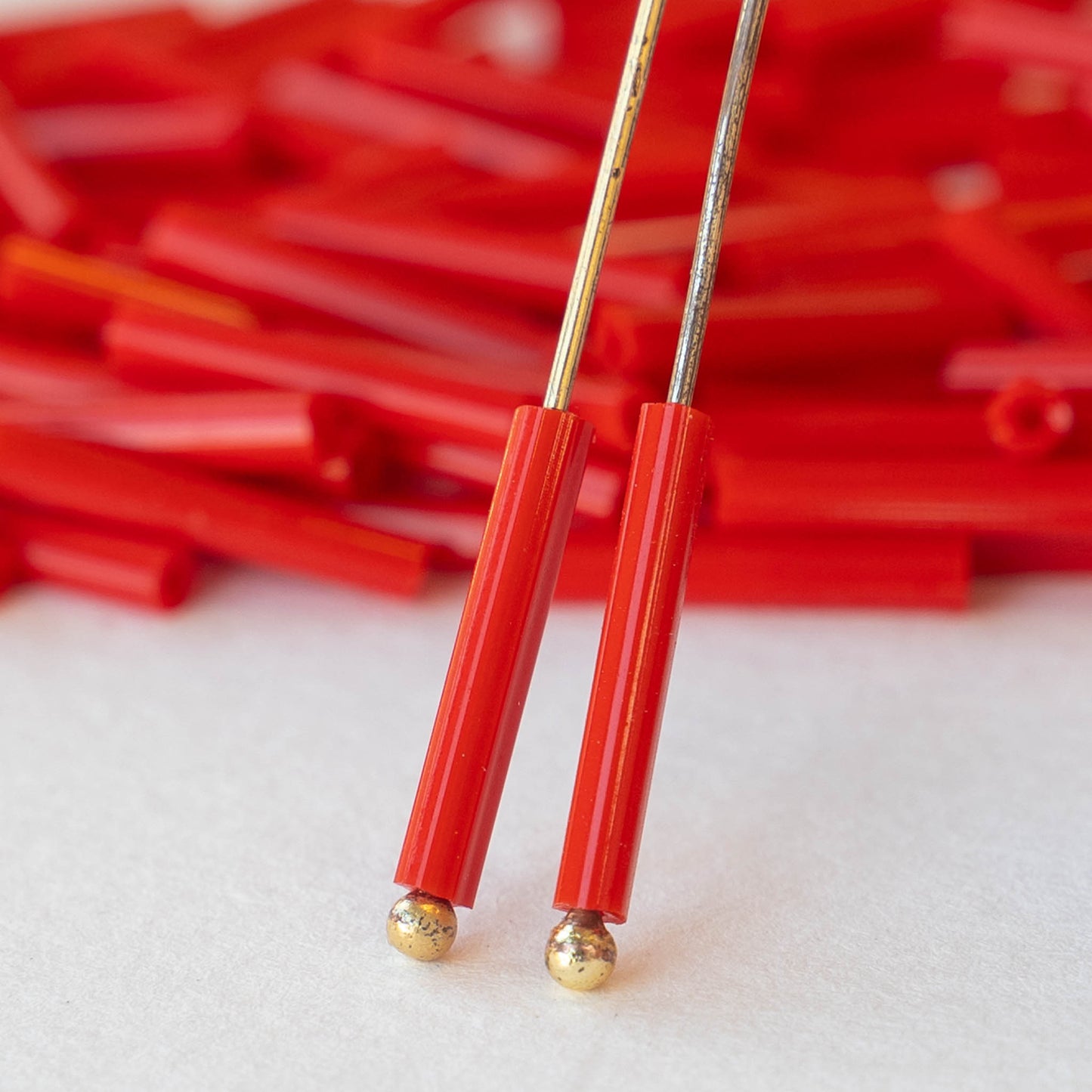 15mm Bugle Beads - Opaque Red - 200 Beads