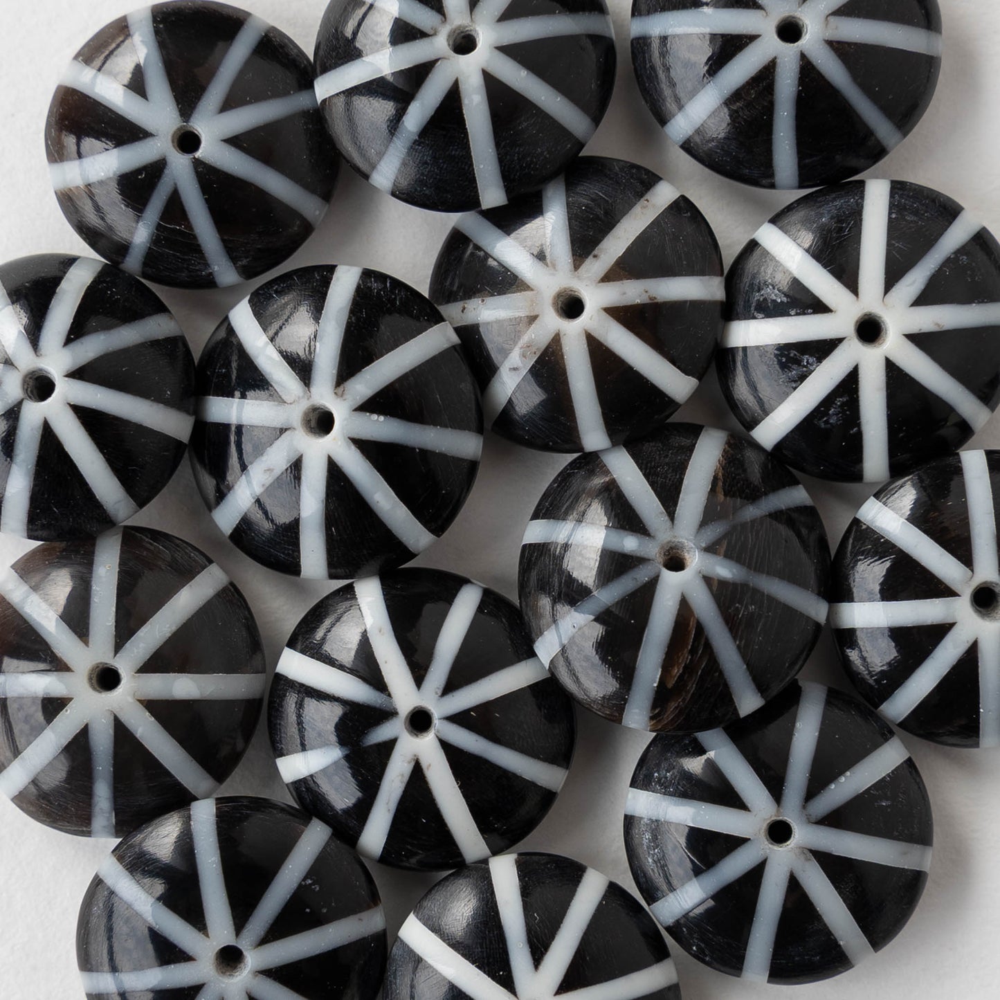 15mm Buffalo Horn Disk Beads - Black and White - 10 beads
