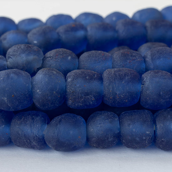 Round Ghana Glass Beads - Dark Blue - 14mm - 19 beads