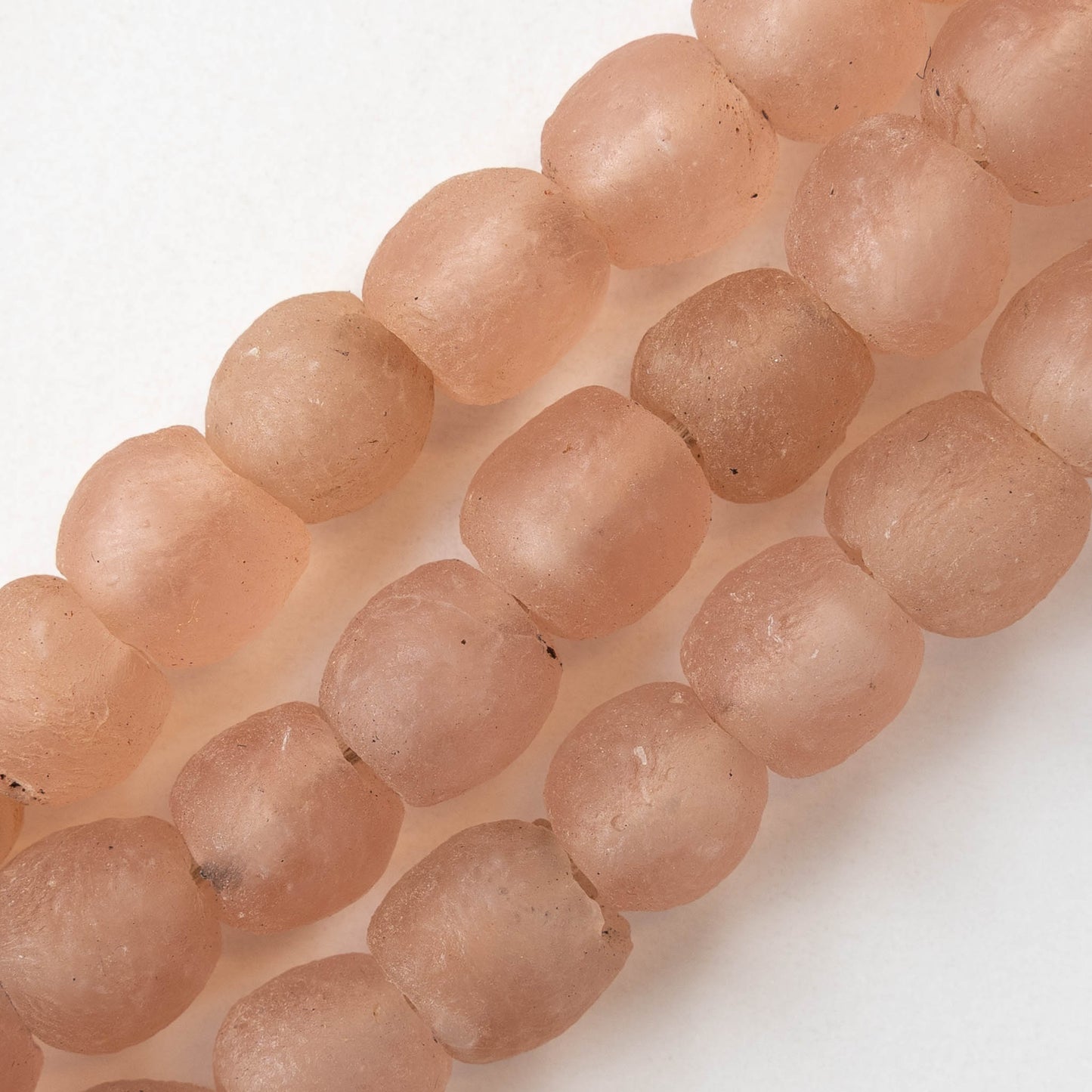 15mm Round Ghana Glass Beads - Matte Peach - Whole or Half Strand