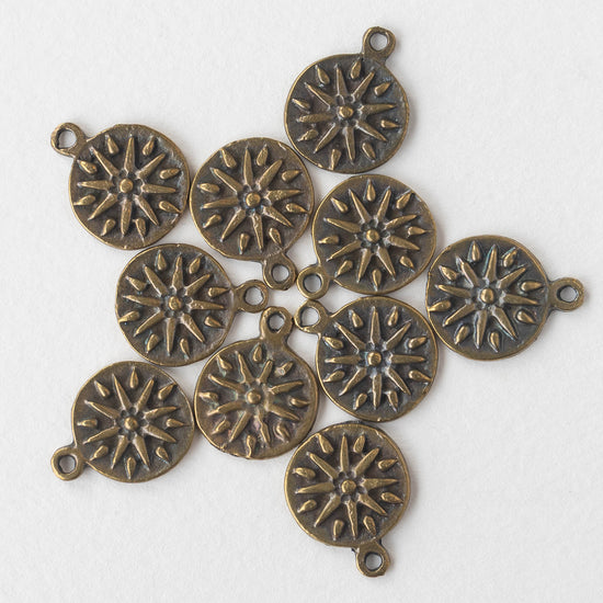 15mm Mykonos Metal Mandala Sun Star Pendant - Brass - 4 pendants