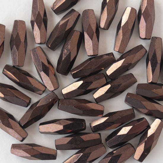 15mm Faceted tube Beads - Metallic Bronze - 6 beads