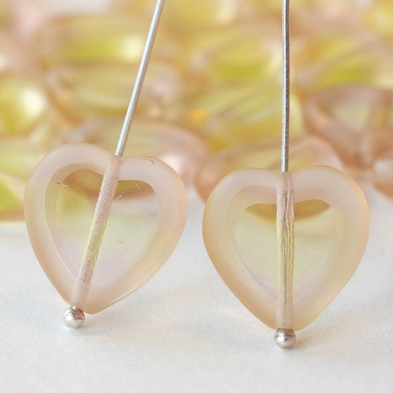 16mm Heart Bead - Mellow Yellow and Pink - 10