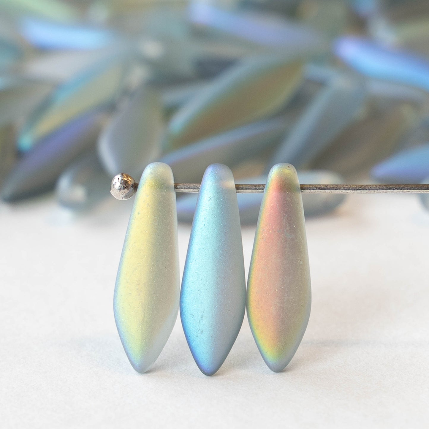 16mm Glass Dagger Beads - Matte Crystal Blue Rainbow - 50
