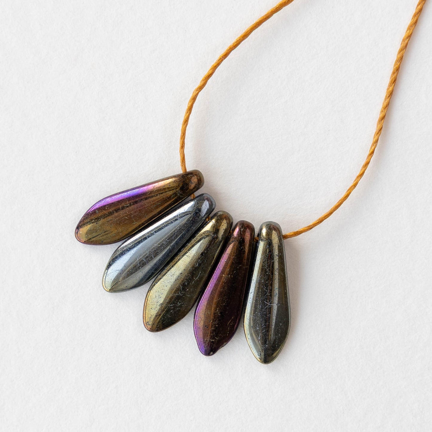 16mm Glass Dagger Beads - Metallic Gold Silver Iris - 25 or 50 Beads