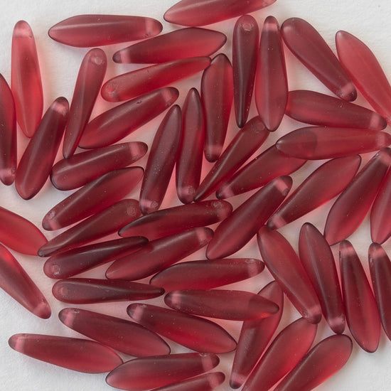 16mm Dagger Beads - Cranberry Red Semi-Matte  - 50 beads