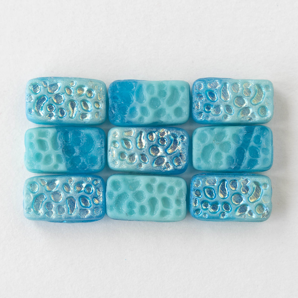 9mm Glass Tile Beads - Aqua with Blue Wash - 10 – funkyprettybeads