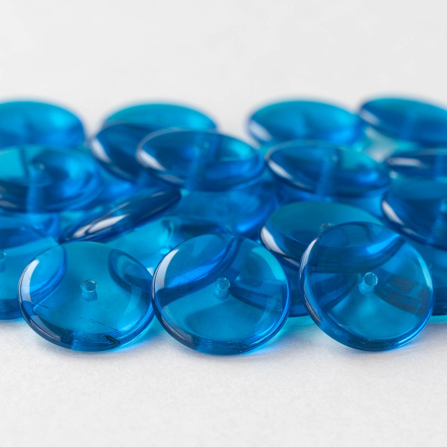 16mm Rondelle Beads - Capri Blue - 10 Beads