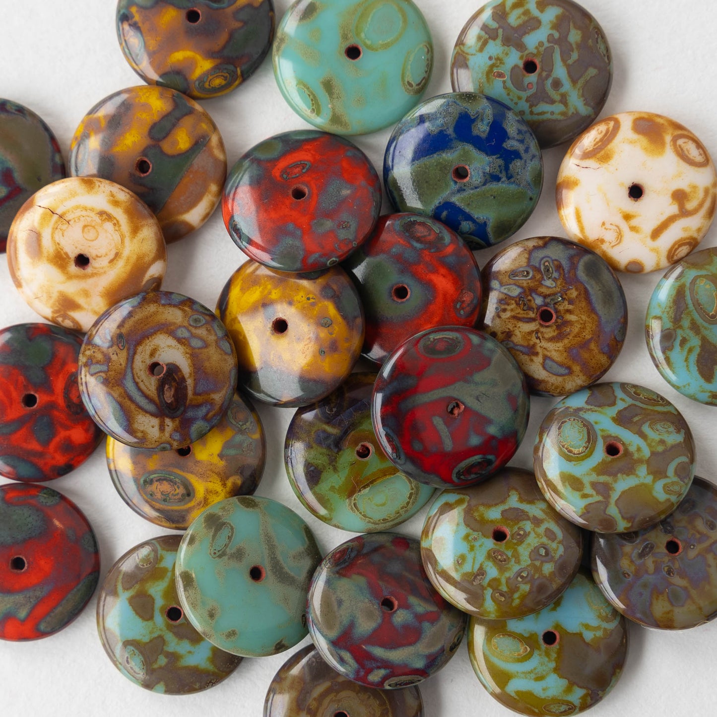 16mm Rondelle Beads - Picasso Mix - 10 Beads