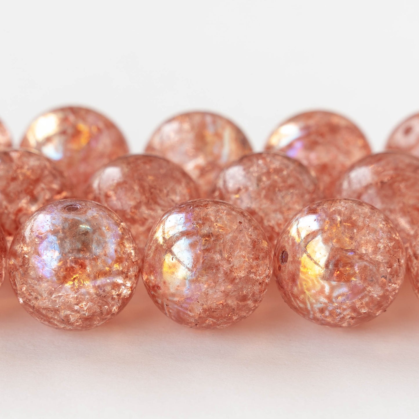 16mm Round Crackle Glass Beads - Peach AB - 2 beads