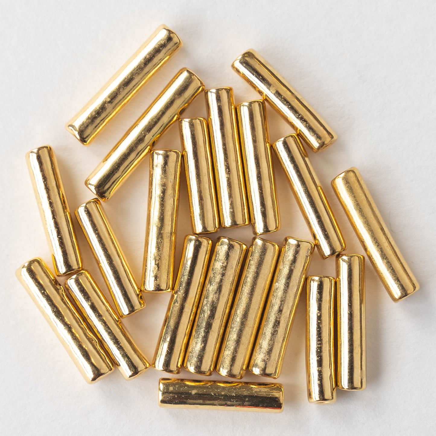 3.5x16mm 24K Gold Coated Ceramic Tube Beads - Gold - 10 or 20