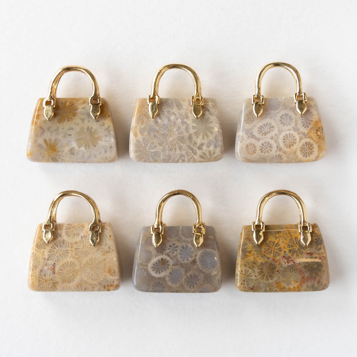 Purse Pendants - 21mm - Fossilized Coral Gray Tones- 1 Piece