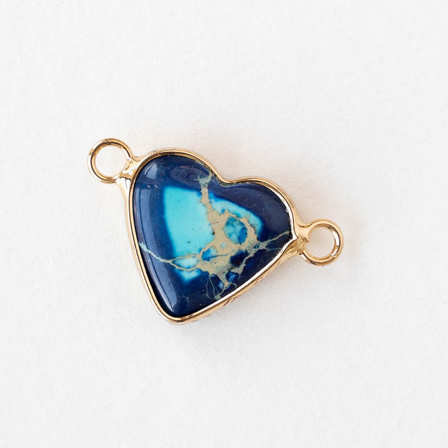 15x16mm Impression Jasper Heart Connector Link - Blue - 1 Piece