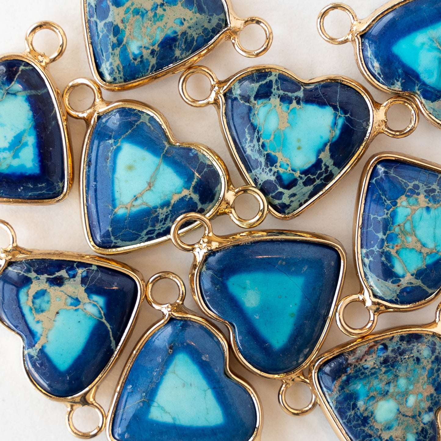 15x16mm Impression Jasper Heart Connector Link - Blue - 1 Piece