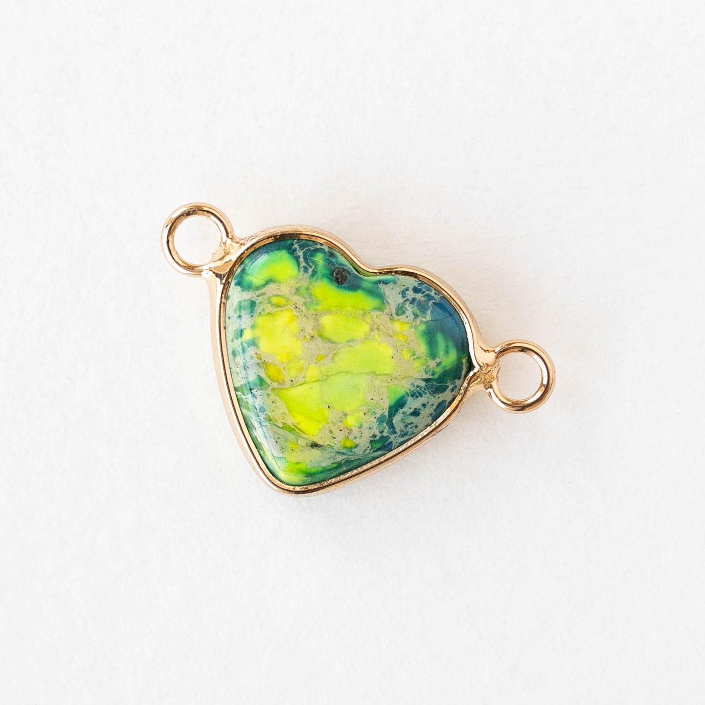 15x16mm Impression Jasper Heart Connector Link - Green - 1 Piece