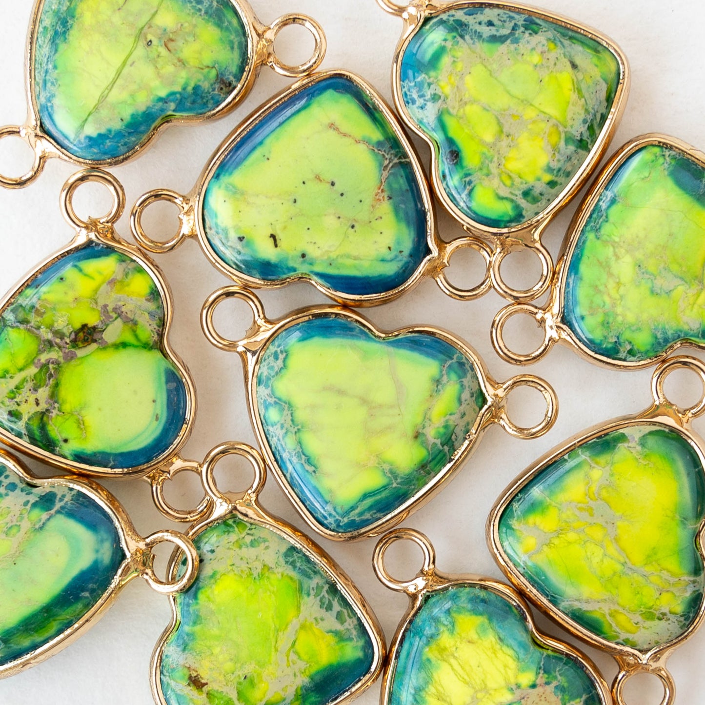 15x16mm Impression Jasper Heart Connector Link - Green - 1 Piece