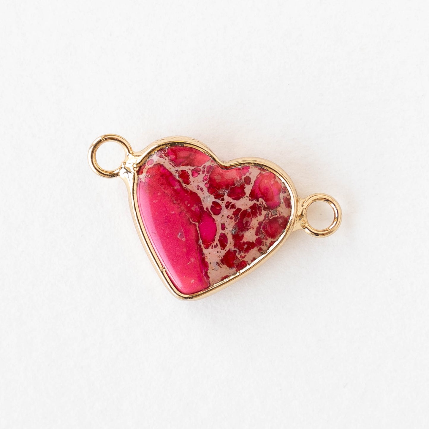 15x16mm Impression Jasper Heart Connector Link - Pink - 1 Piece