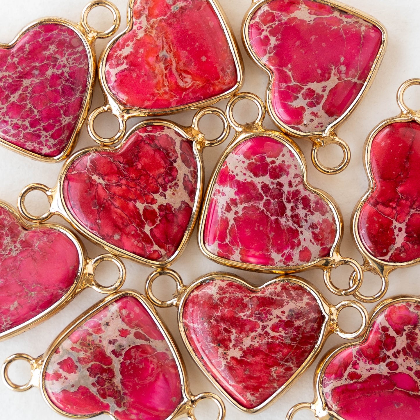 15x16mm Impression Jasper Heart Connector Link - Pink - 1 Piece