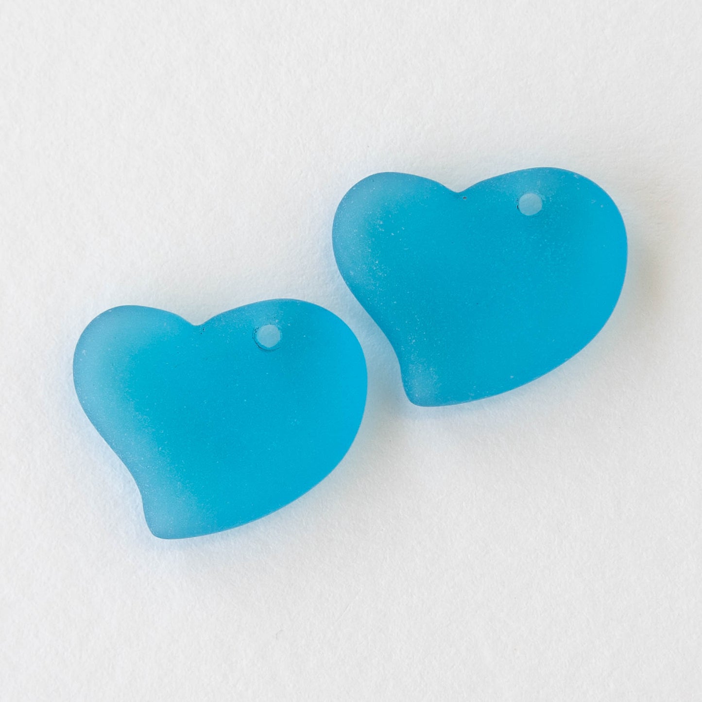18mm Frosted Glass Hearts - Aqua - 2 Beads