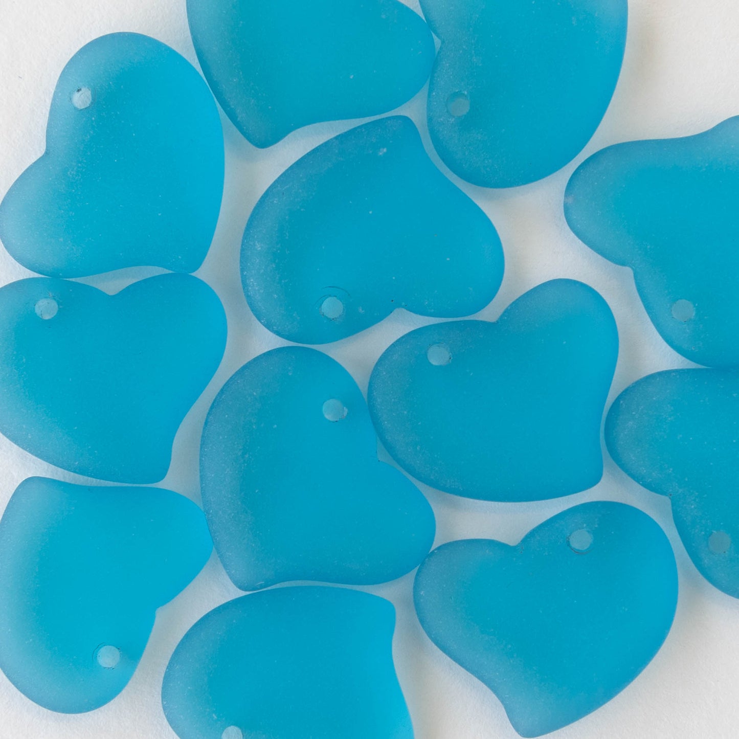 18mm Frosted Glass Hearts - Aqua - 2 Beads