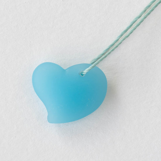 18mm Frosted Glass Hearts - Opaque Blue Aqua - 2 or 10