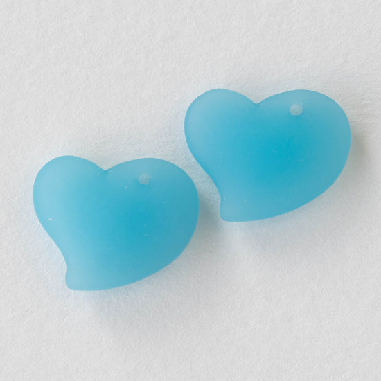 18mm Frosted Glass Hearts - Opaque Blue Aqua - 2 or 10