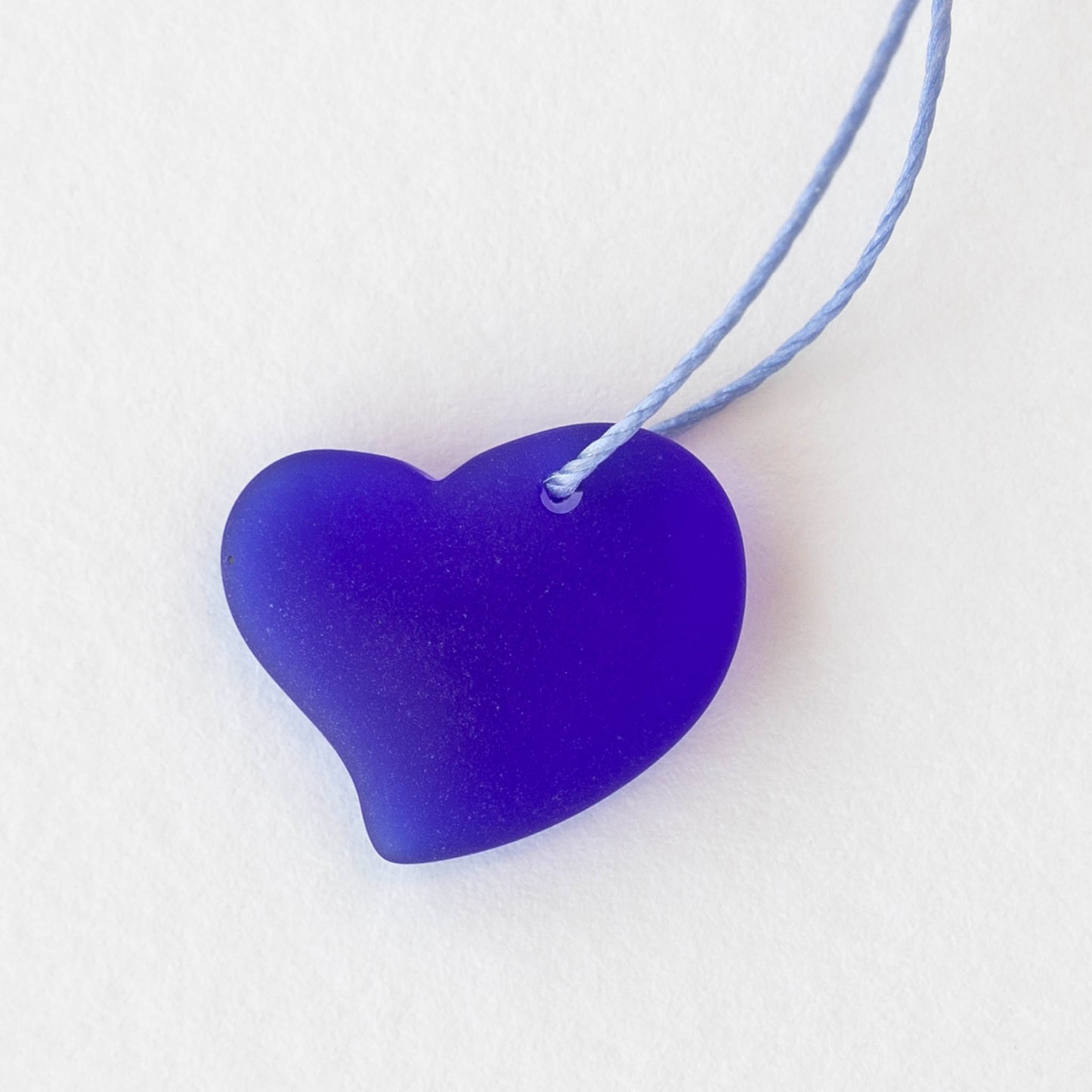 18mm Frosted Glass Hearts - Cobalt Blue - 2 Beads
