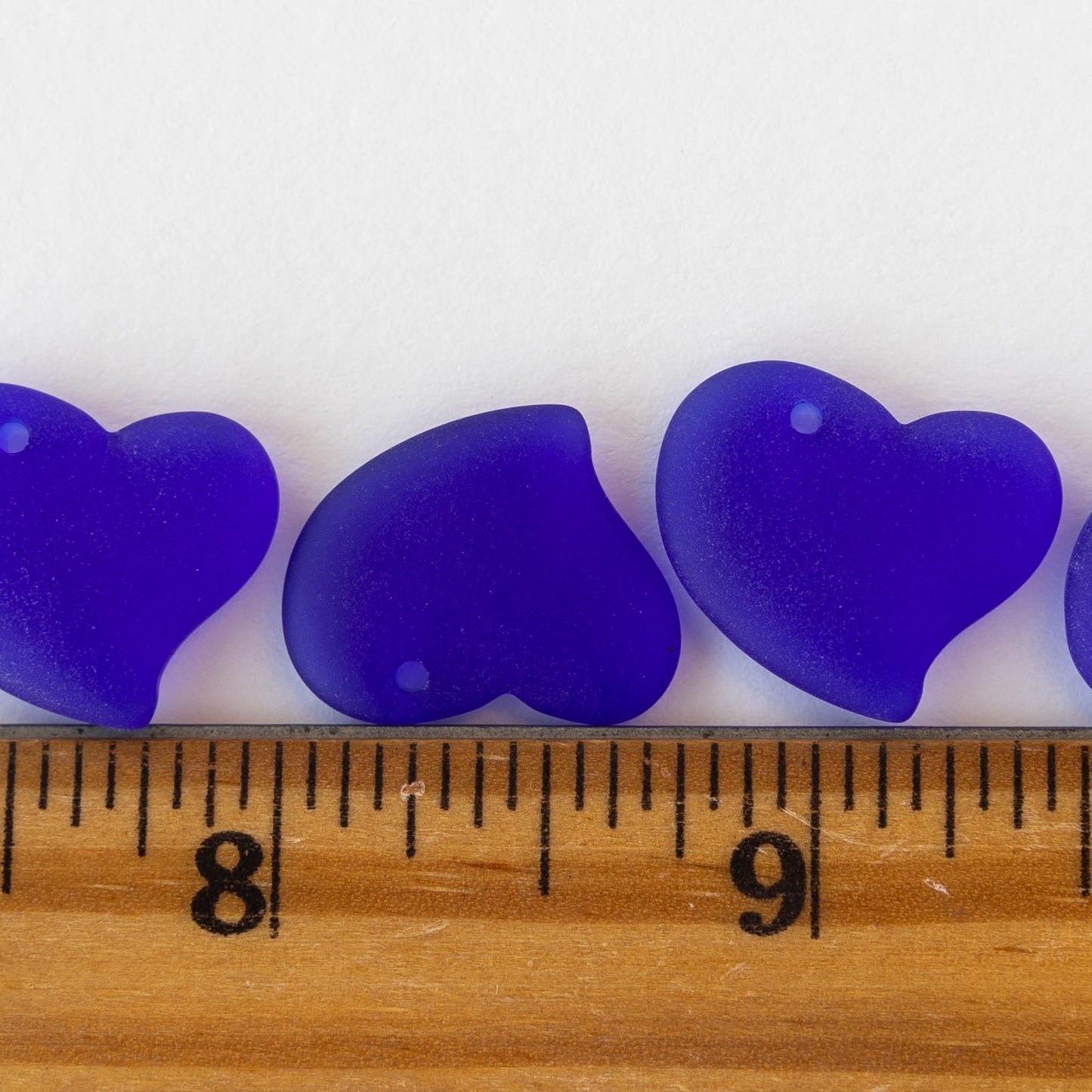 18mm Frosted Glass Hearts - Cobalt Blue - 2 Beads