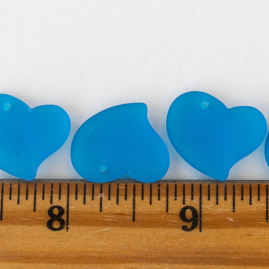 18mm Frosted Glass Hearts - Deep Blue - 2 Beads