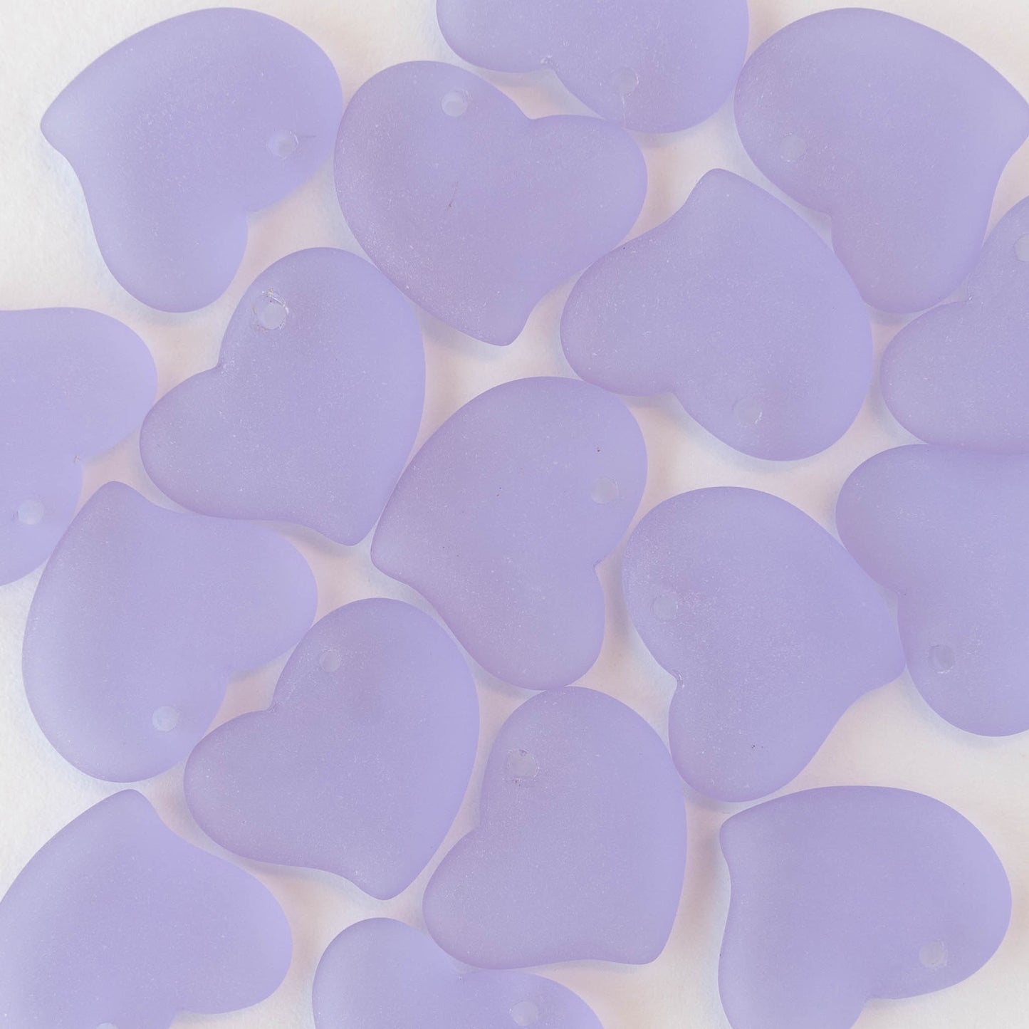 18mm Frosted Glass Hearts - Lavender - 2 Beads