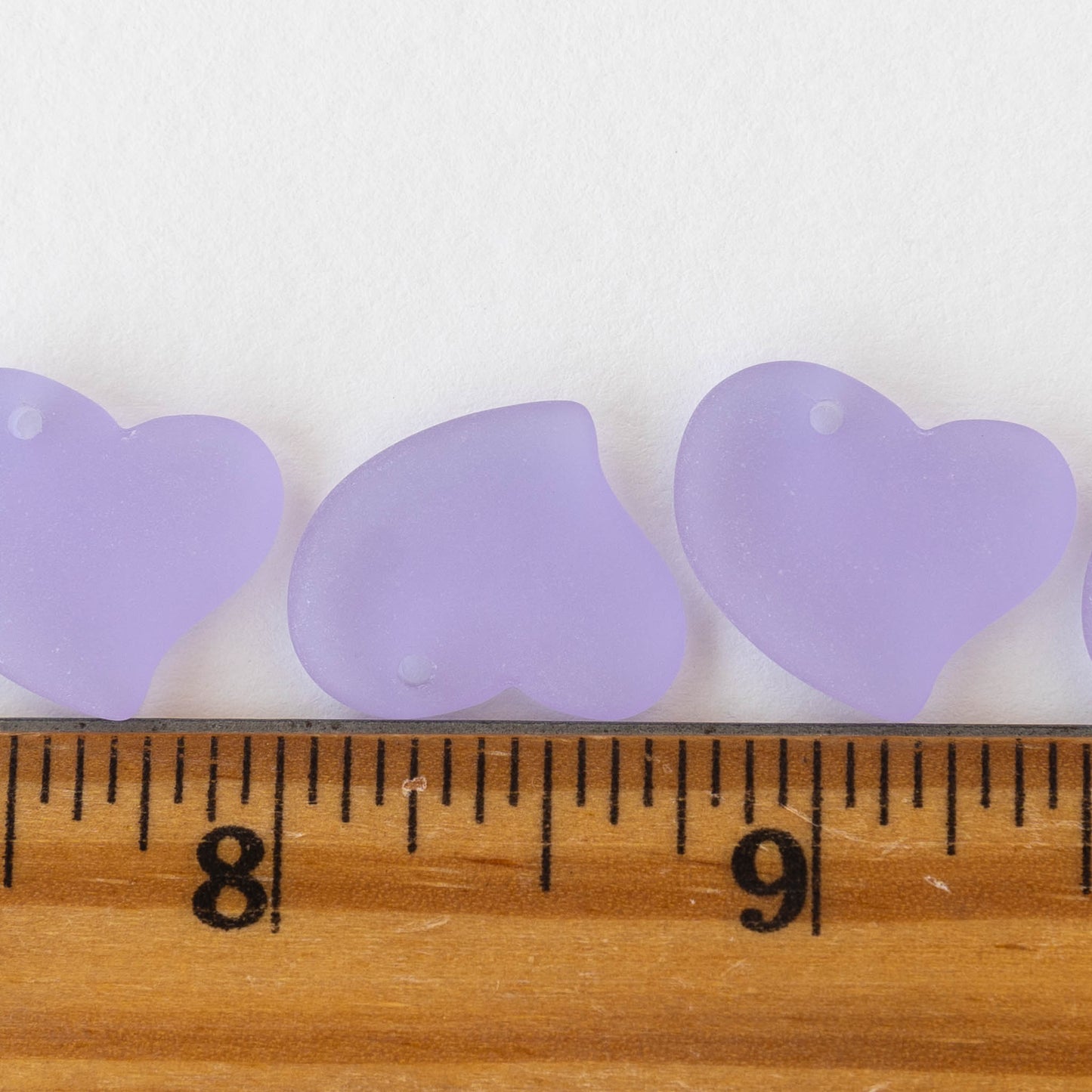 18mm Frosted Glass Hearts - Lavender - 2 Beads