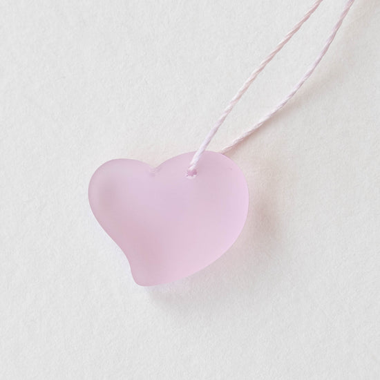 18mm Frosted Glass Hearts - pink - 2 Beads