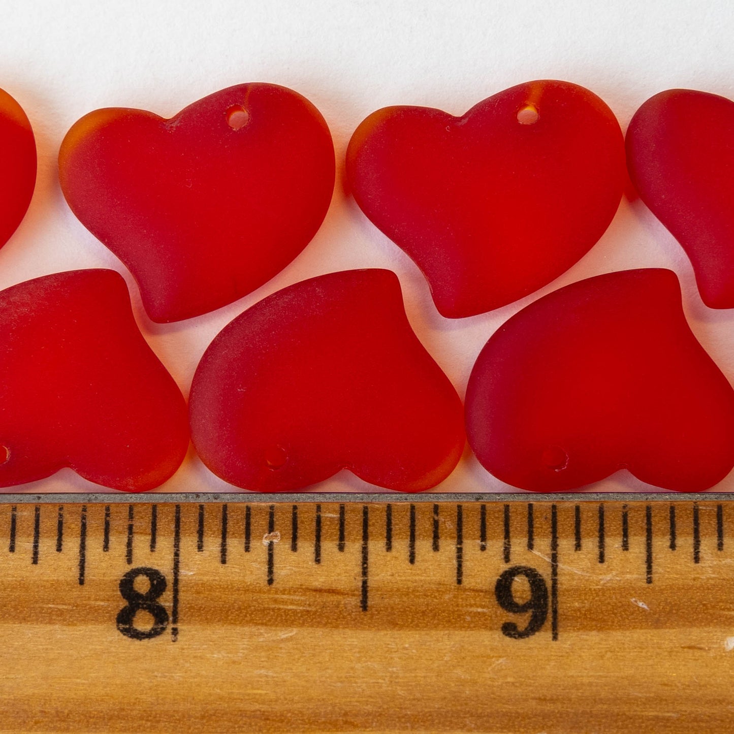 18mm Frosted Glass Hearts - Red - 2 Beads